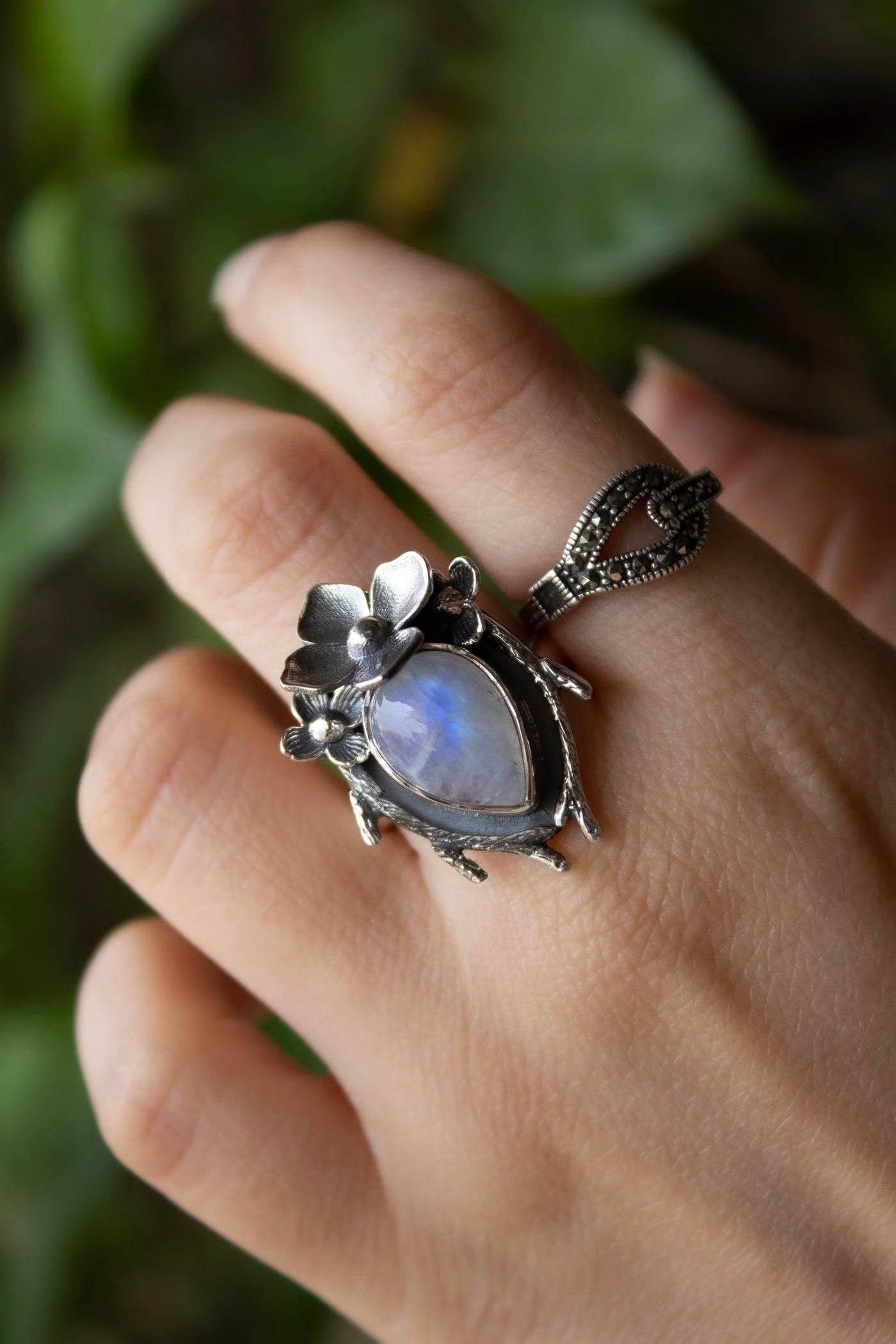 Lunar Bloom Moonstone Ring