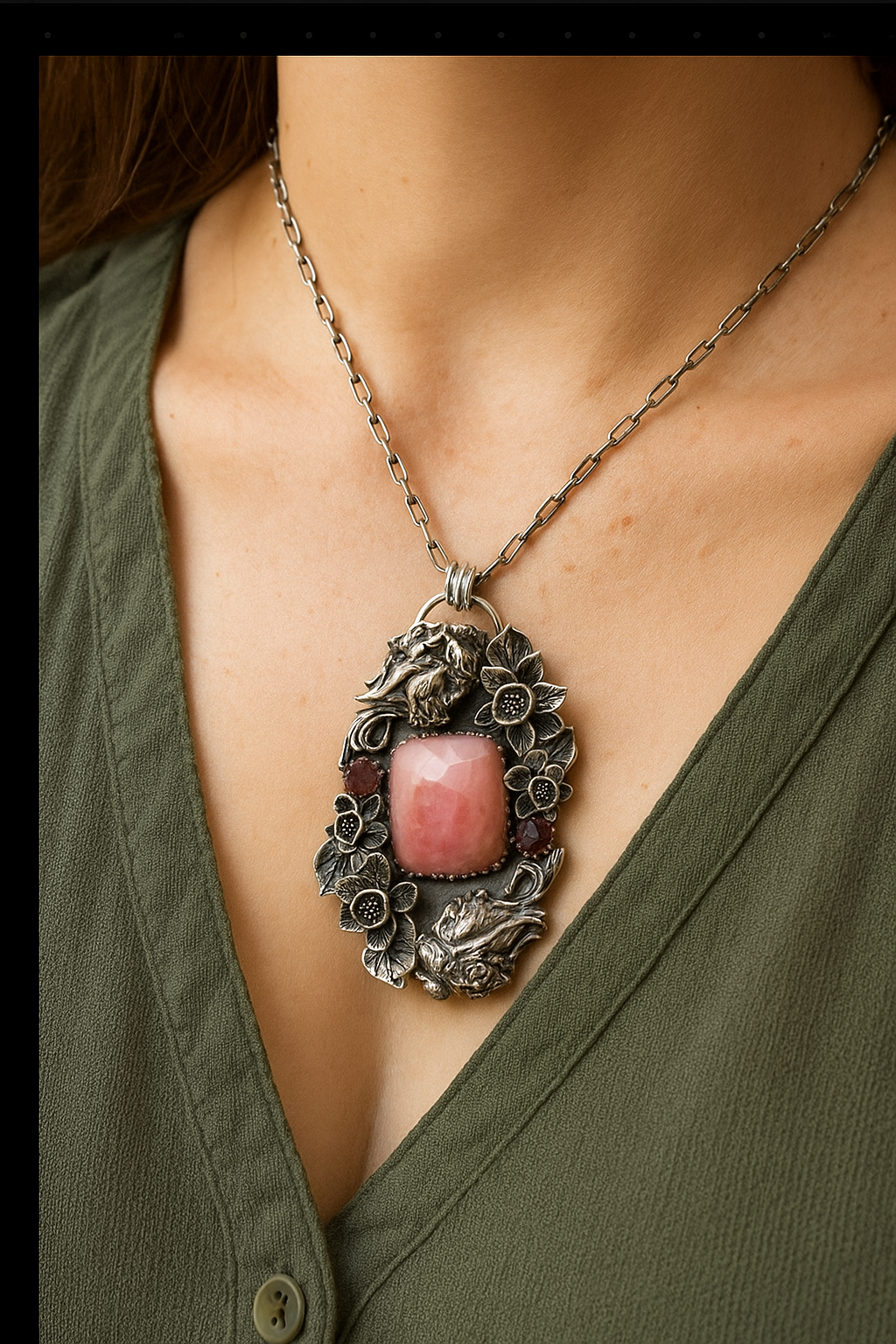Blush Bloom Pink Opal & Garnet Pendant