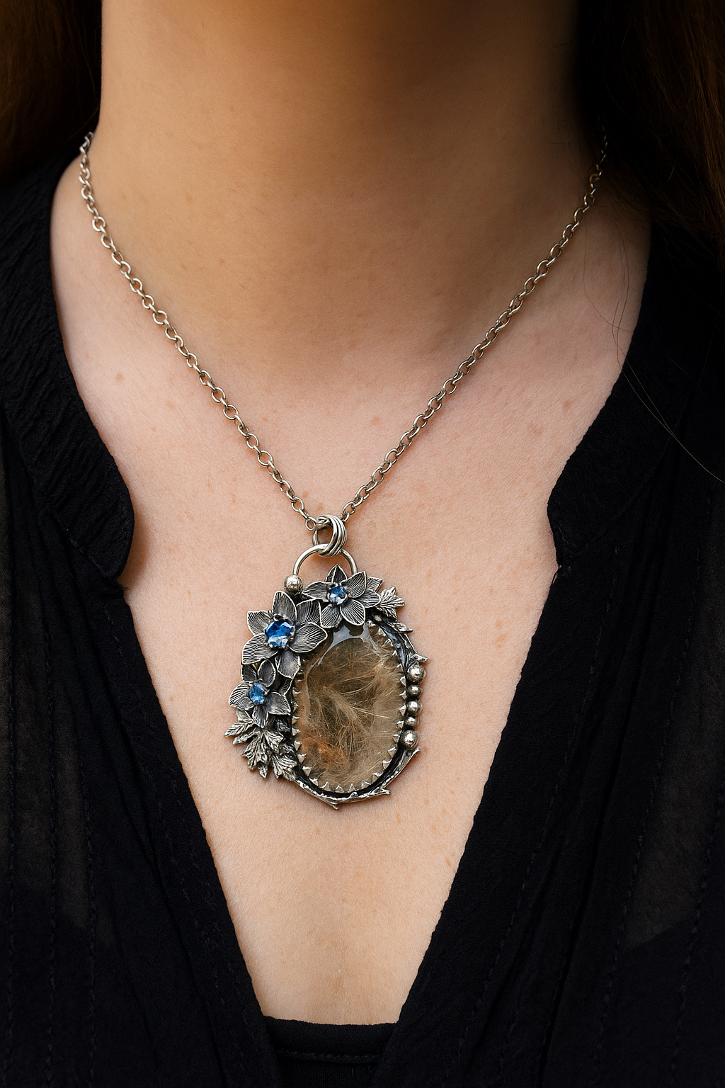 Wild Rutilated Quartz & Kyanite Pendant
