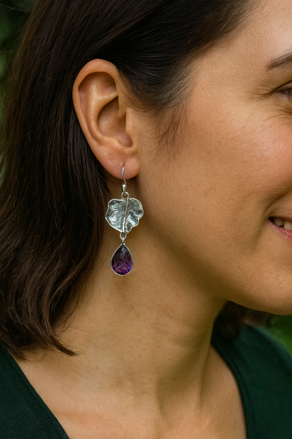 Amethyst Leaf Earrings