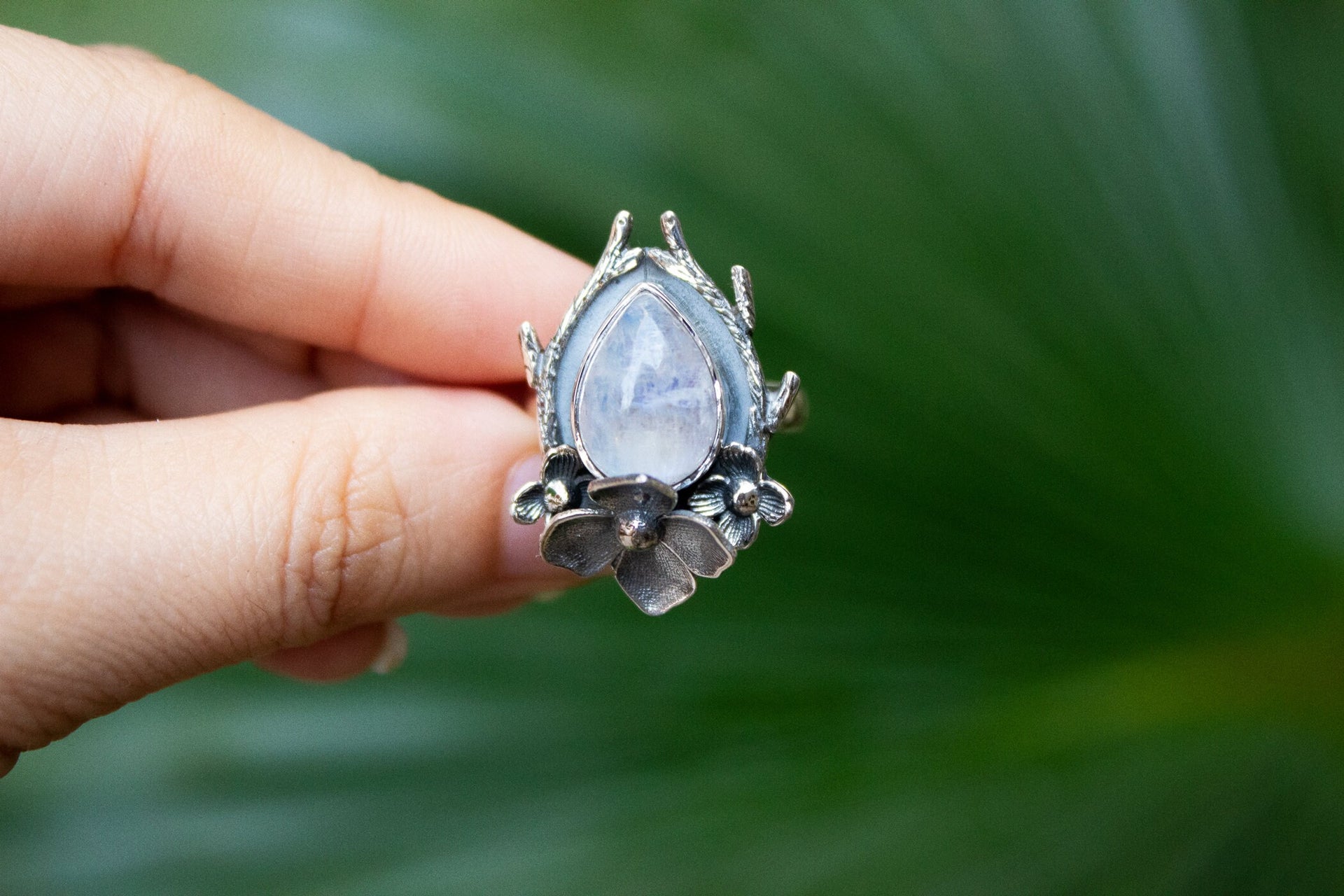 Lunar Bloom Moonstone Ring