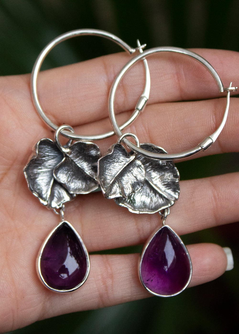 Natural Purple Amethyst Petal Earrings