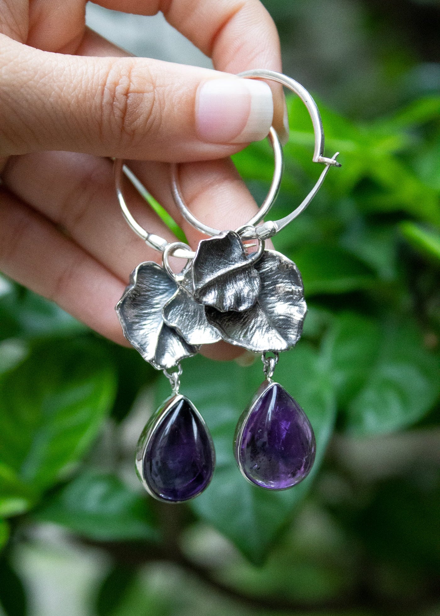 Natural Purple Amethyst Petal Earrings