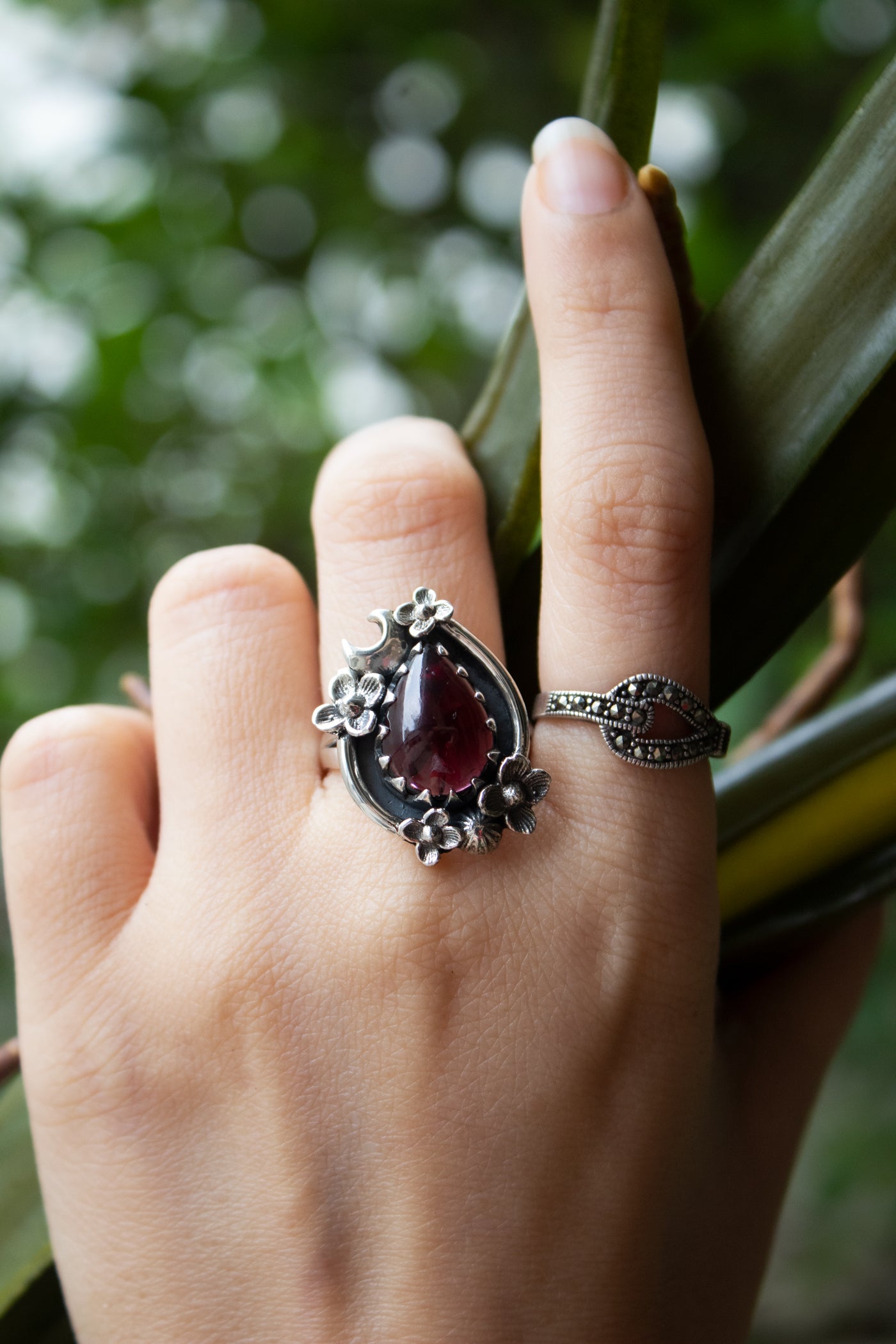 Twilight Petals – Garnet Ring