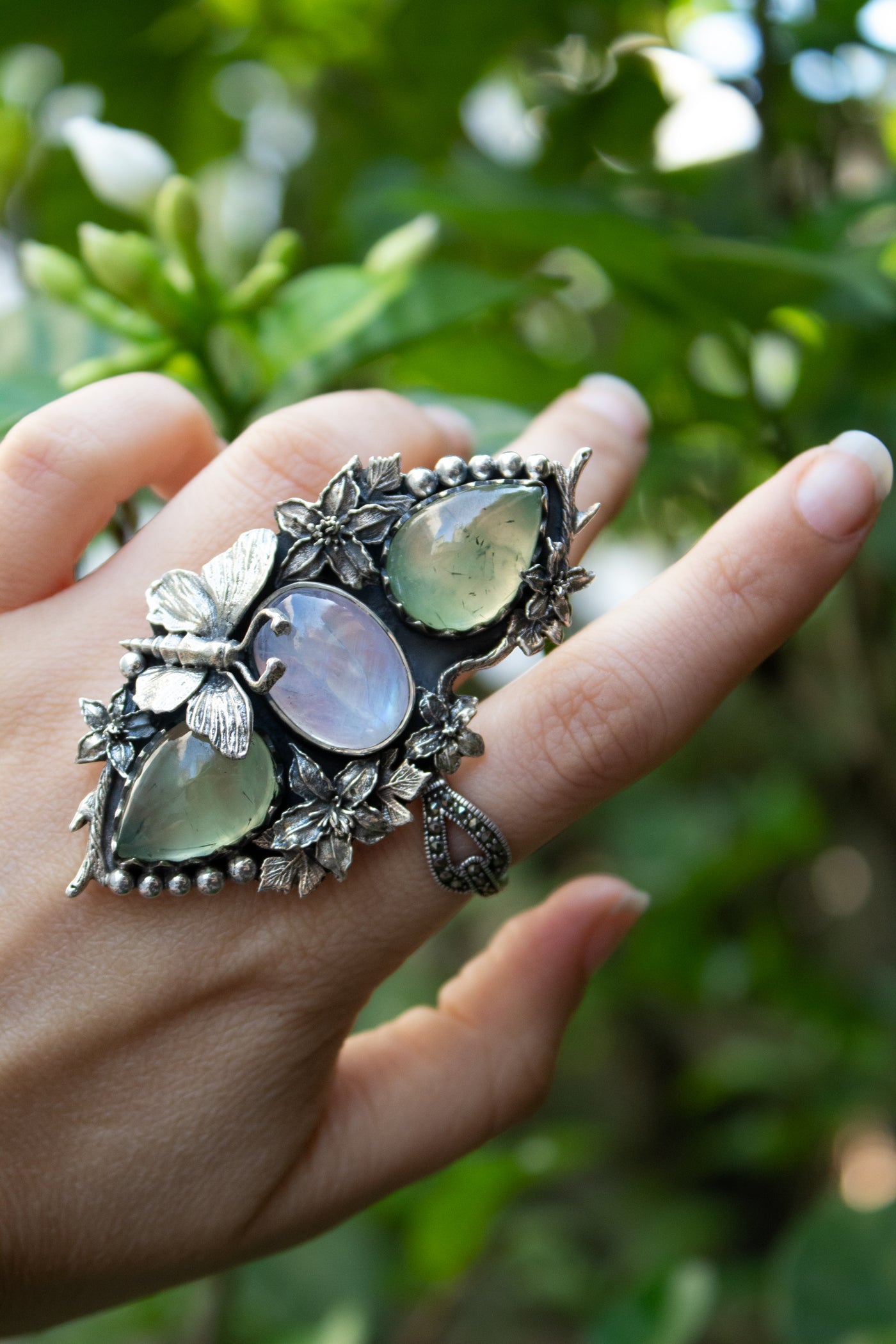 Garden of Dreams – Prehnite & Moonstone Ring