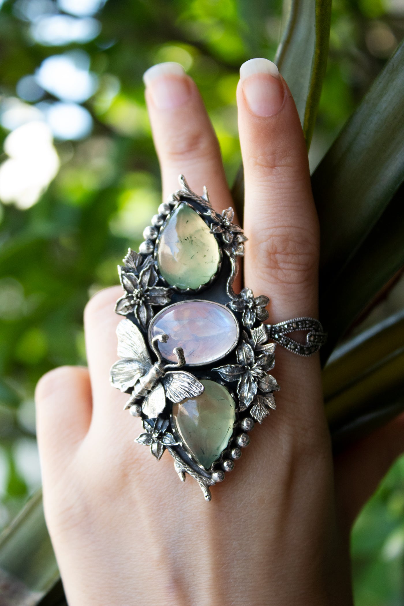 Garden of Dreams – Prehnite & Moonstone Ring