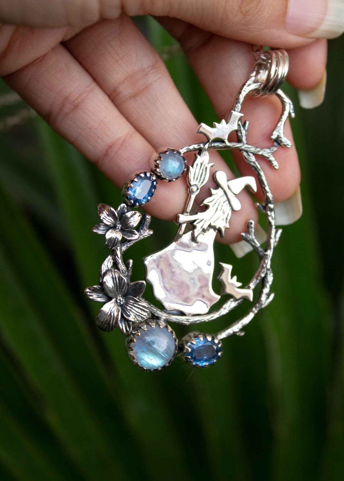 Moon Witch Kyanite & Rainbow Moonstone Pendant