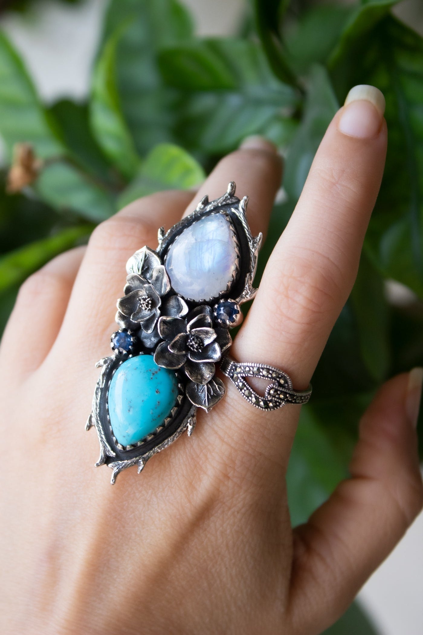 Celestial Harmony Moonstone & Turquoise Ring