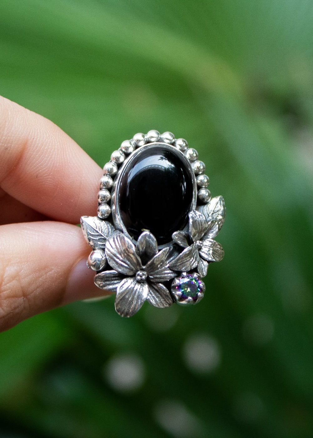 Midnight Bloom Onyx Ring