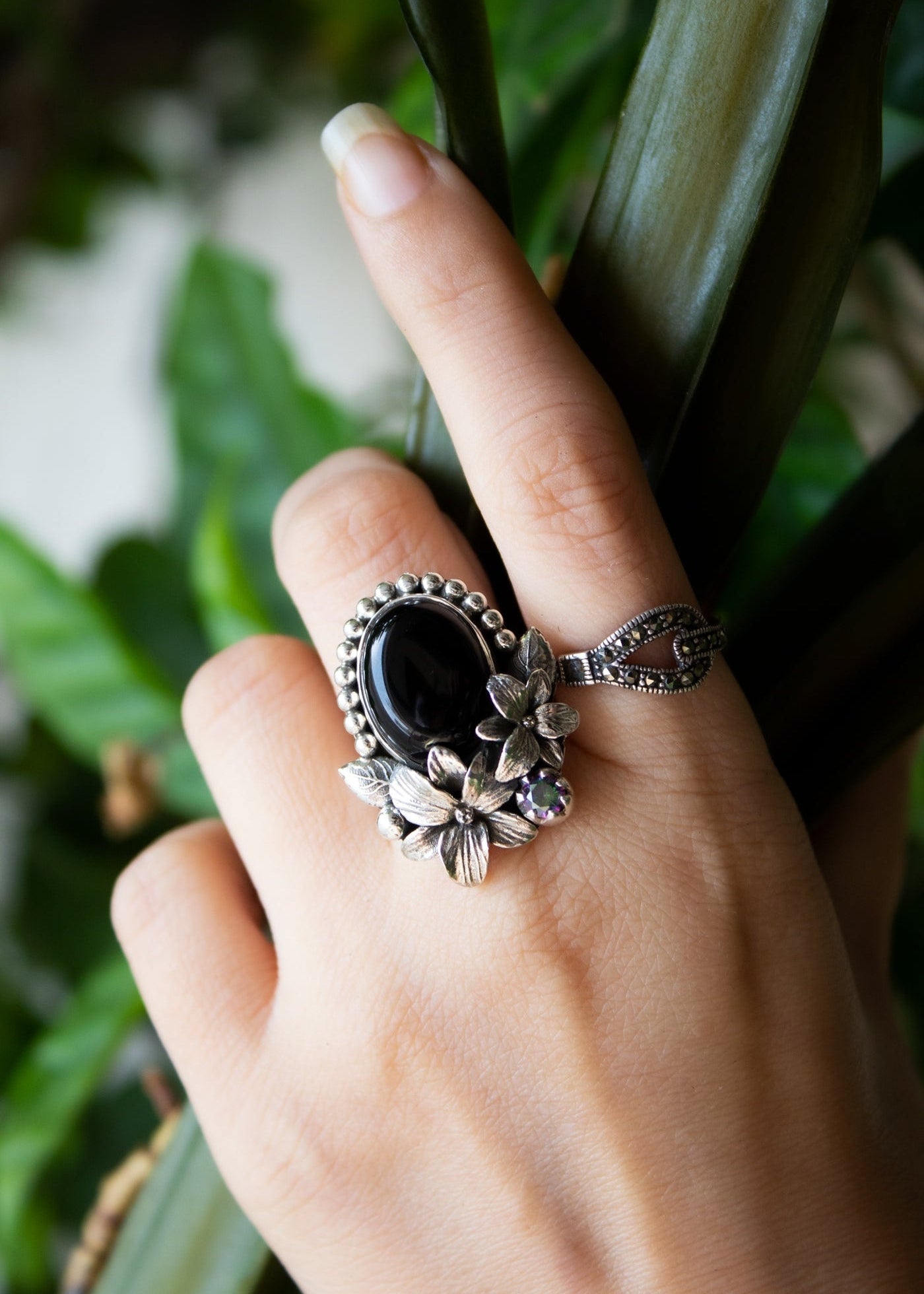 Midnight Bloom Onyx Ring