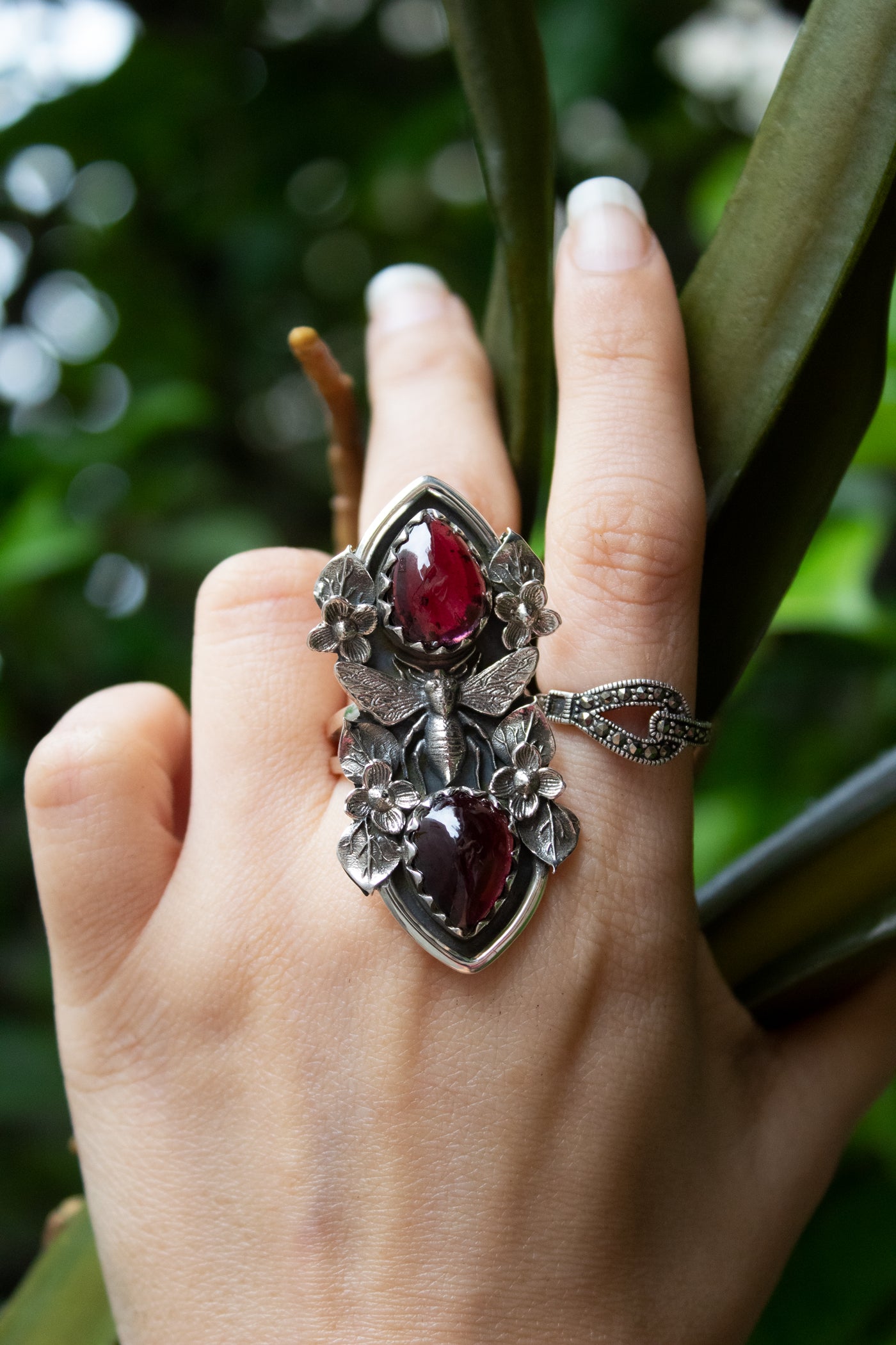 Crimson Wings – Garnet Ring
