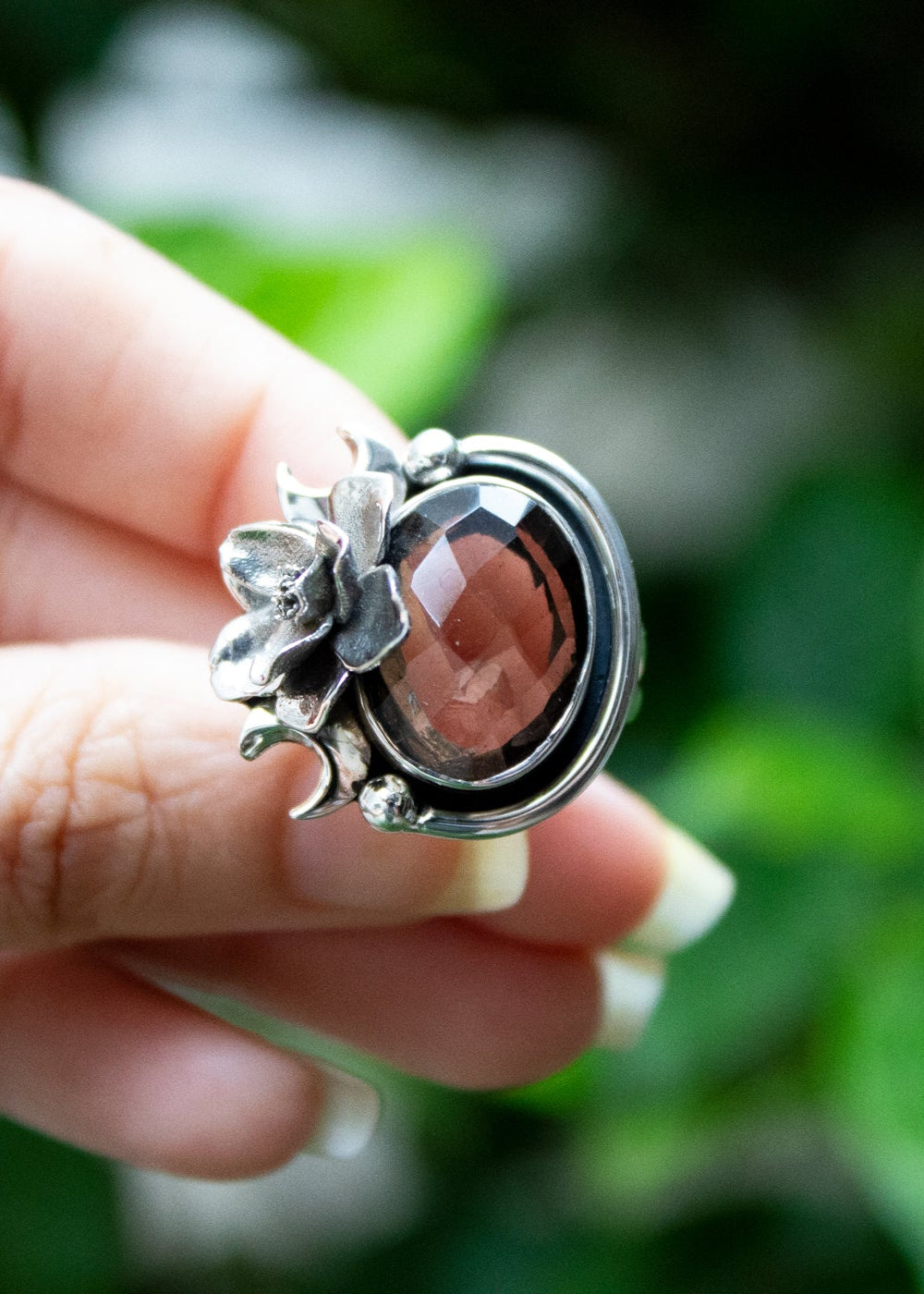 Midnight Blossom Smoky Quartz Ring