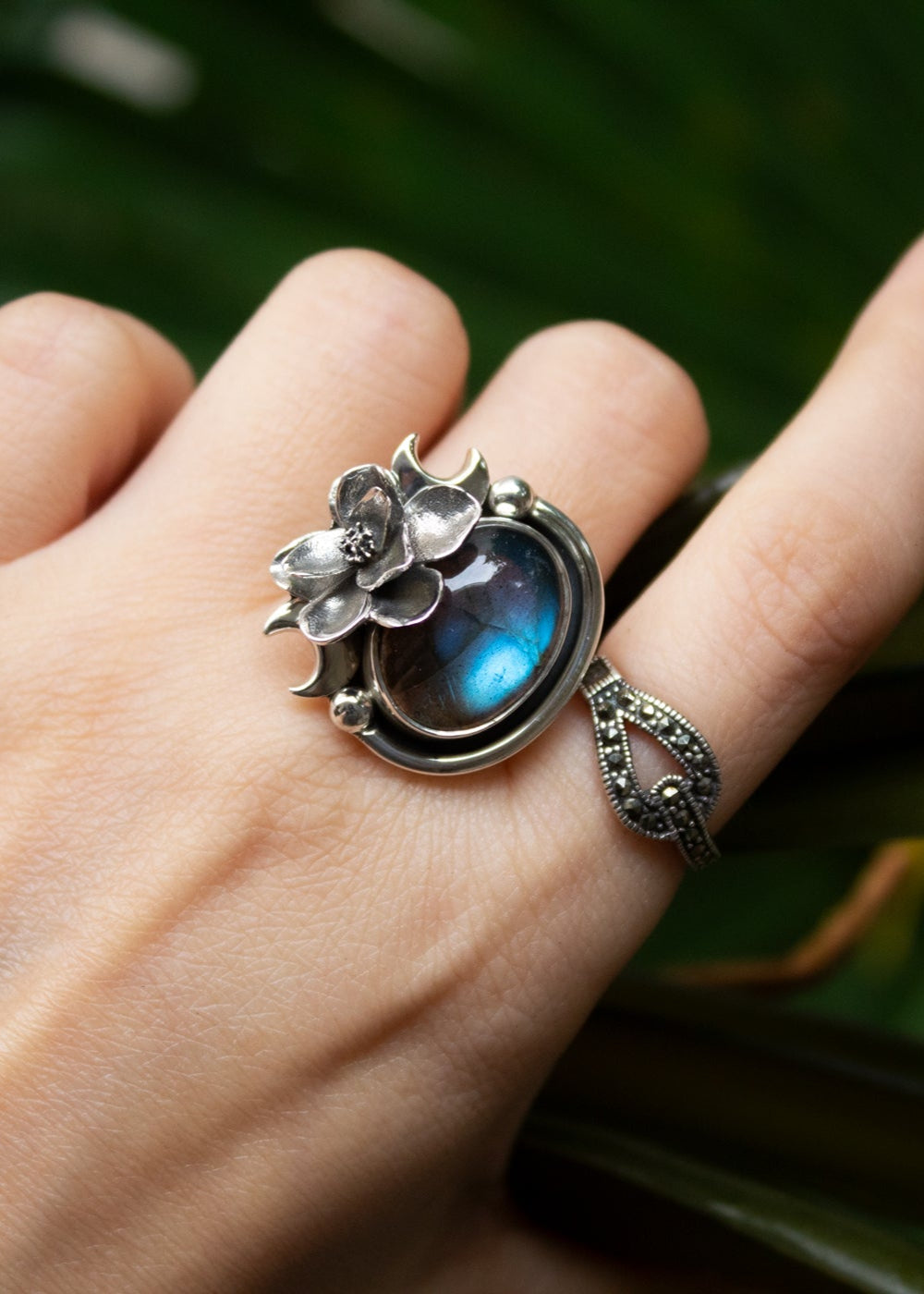 Midnight Bloom Labradorite Ring