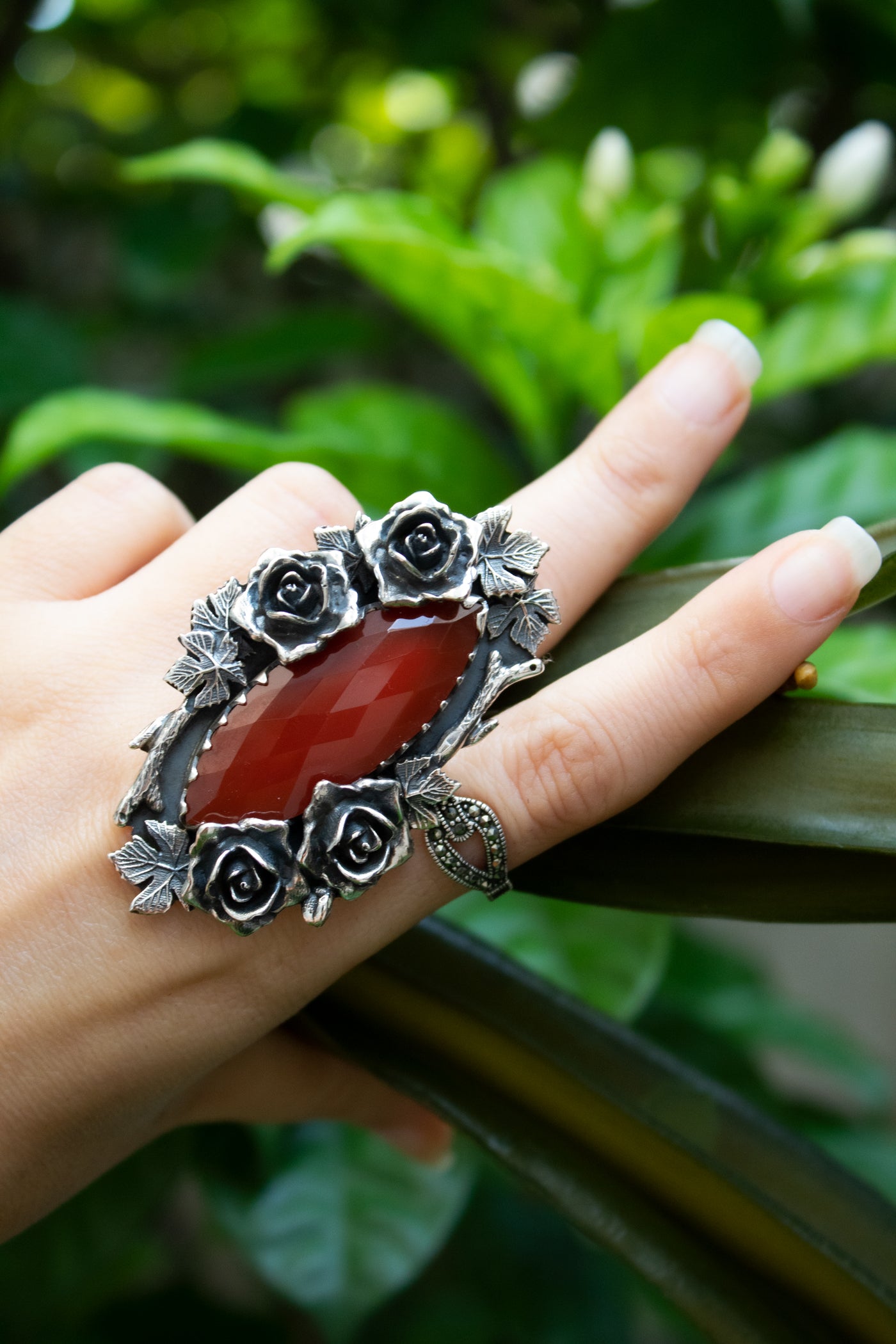 Crimson Roses – Red Onyx Ring