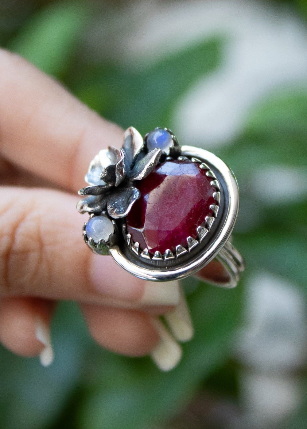 Scarlet Bloom Ruby & Moonstone Ring