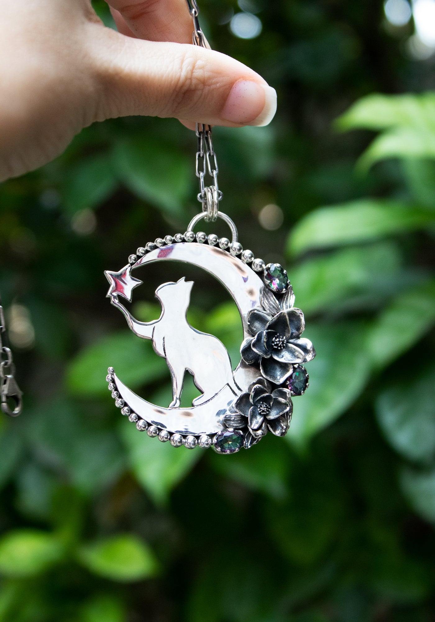 Moonlit Cat – Sterling Silver Pendant