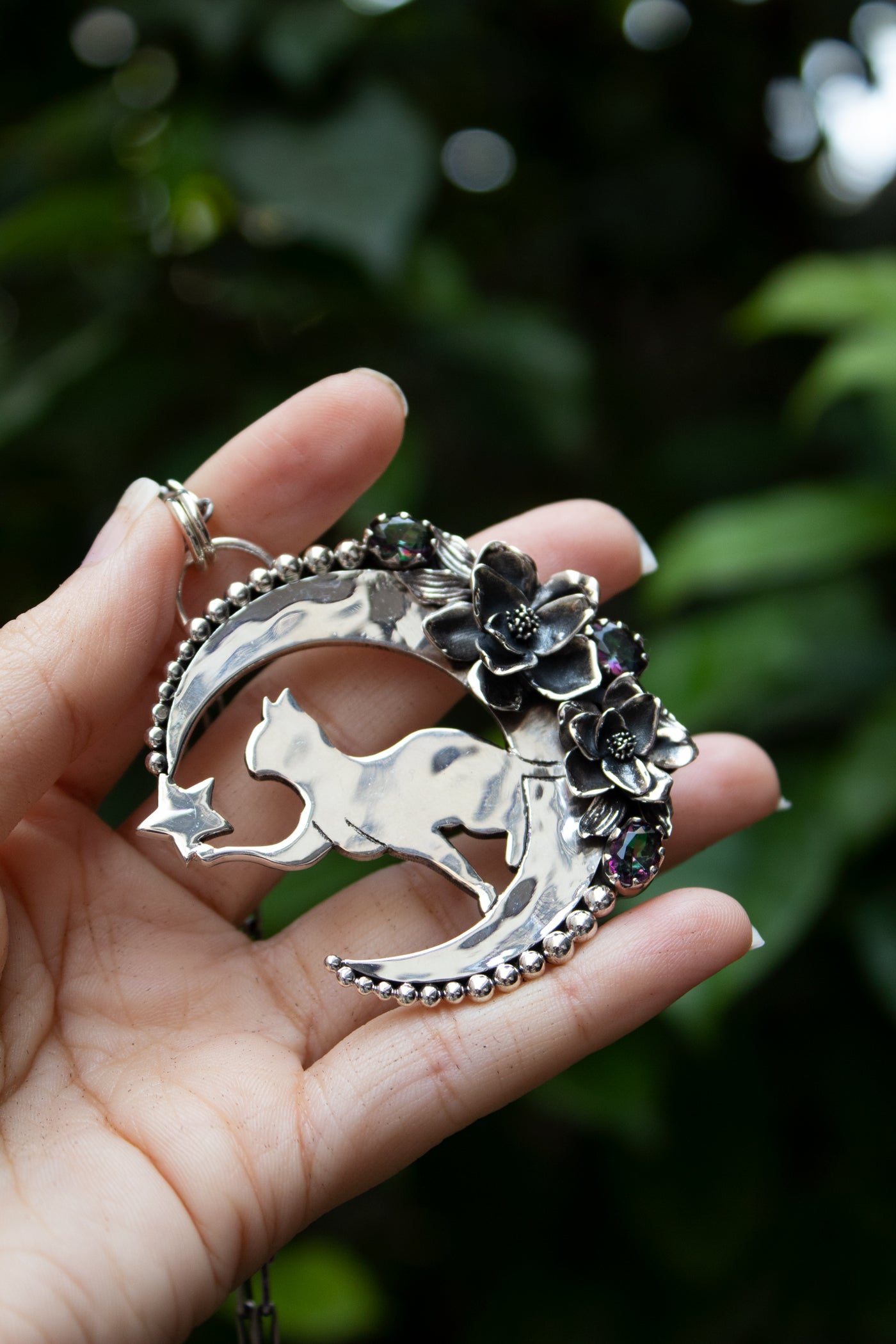 Moonlit Cat – Sterling Silver Pendant