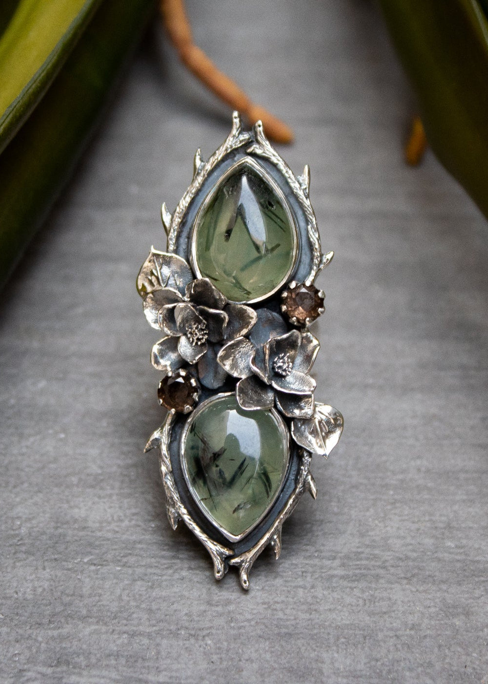Twin Blossom Prehnite Ring