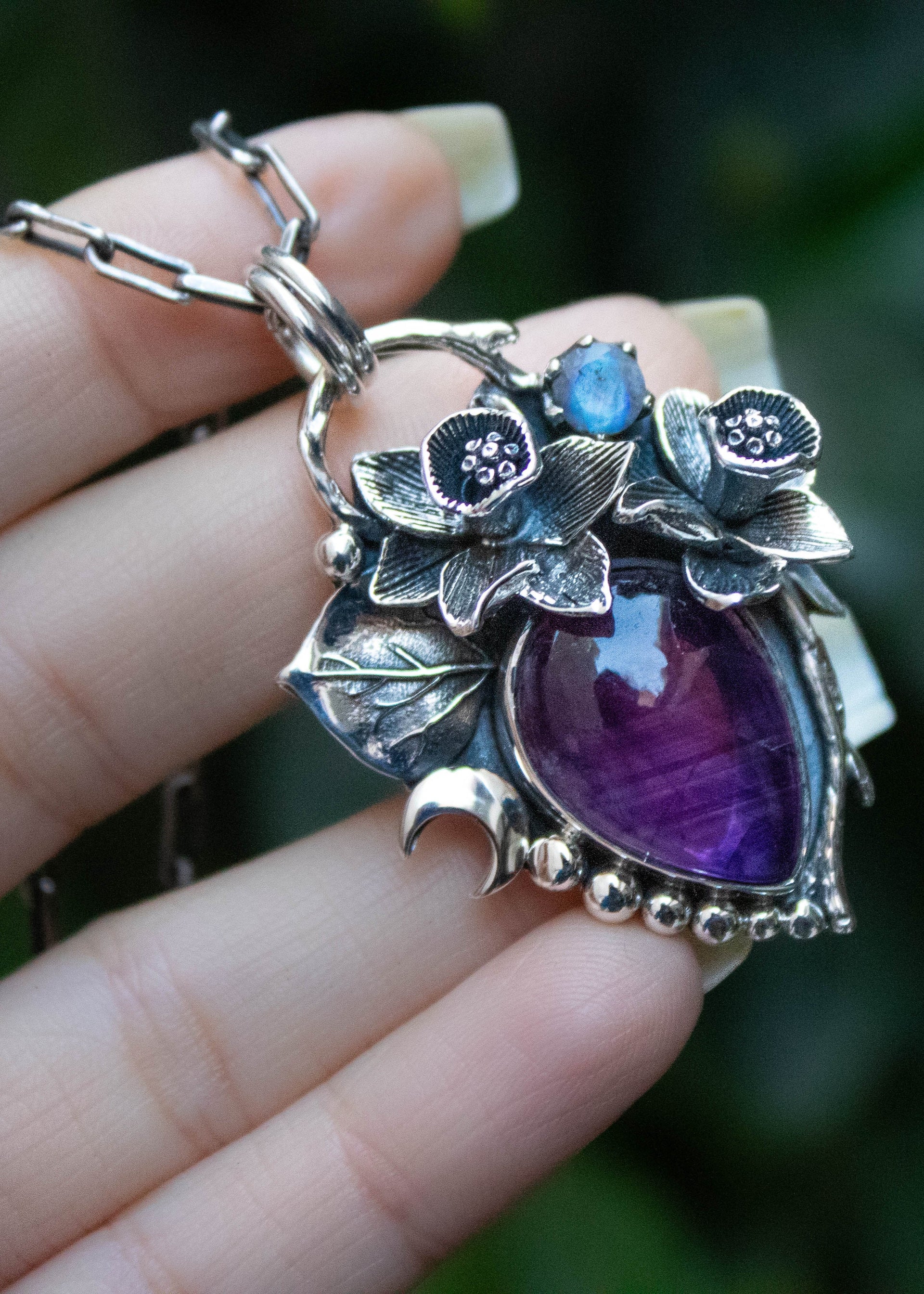 Lunar Bloom Amethyst & Moonstone Pendant