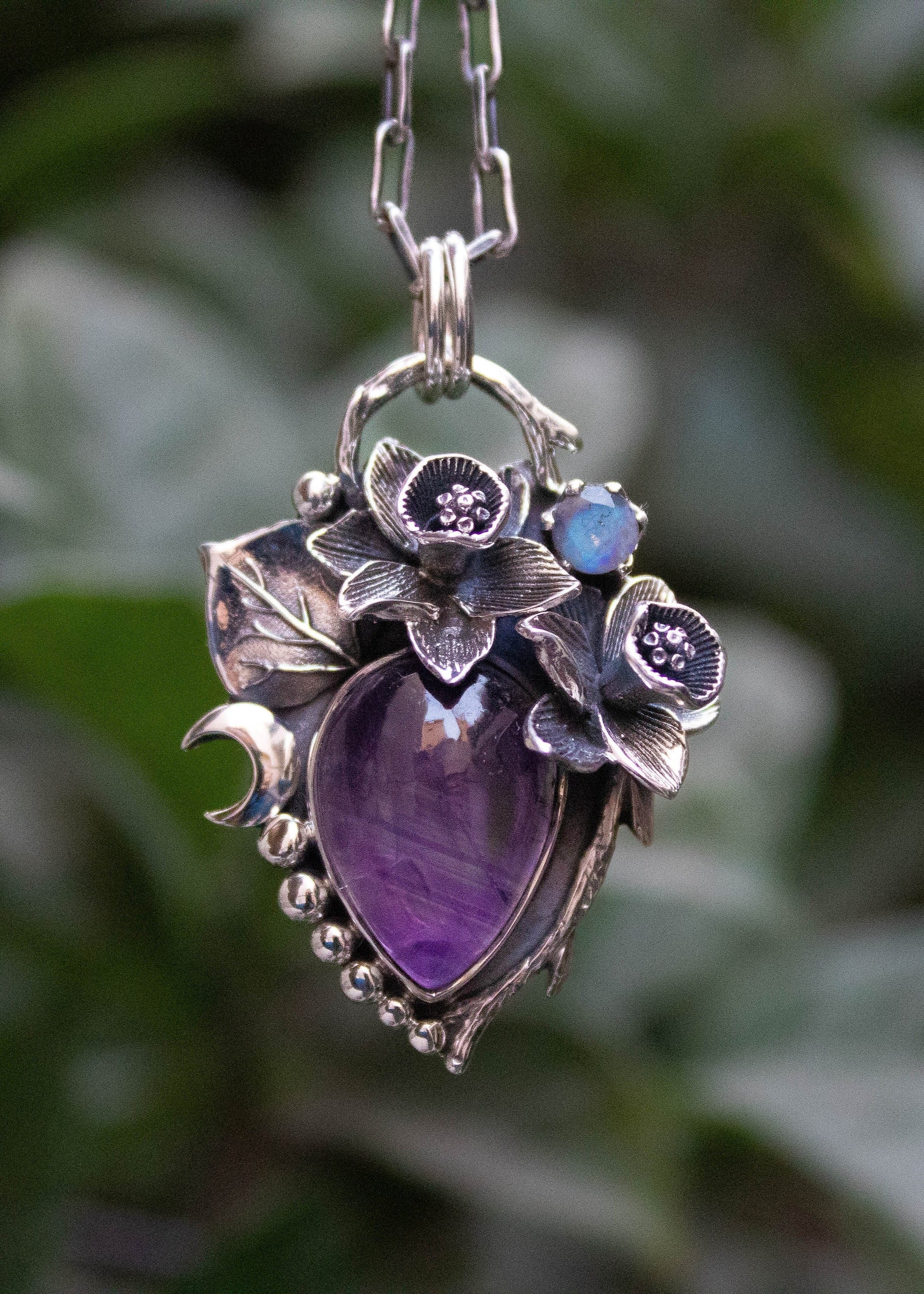 Lunar Bloom Amethyst & Moonstone Pendant