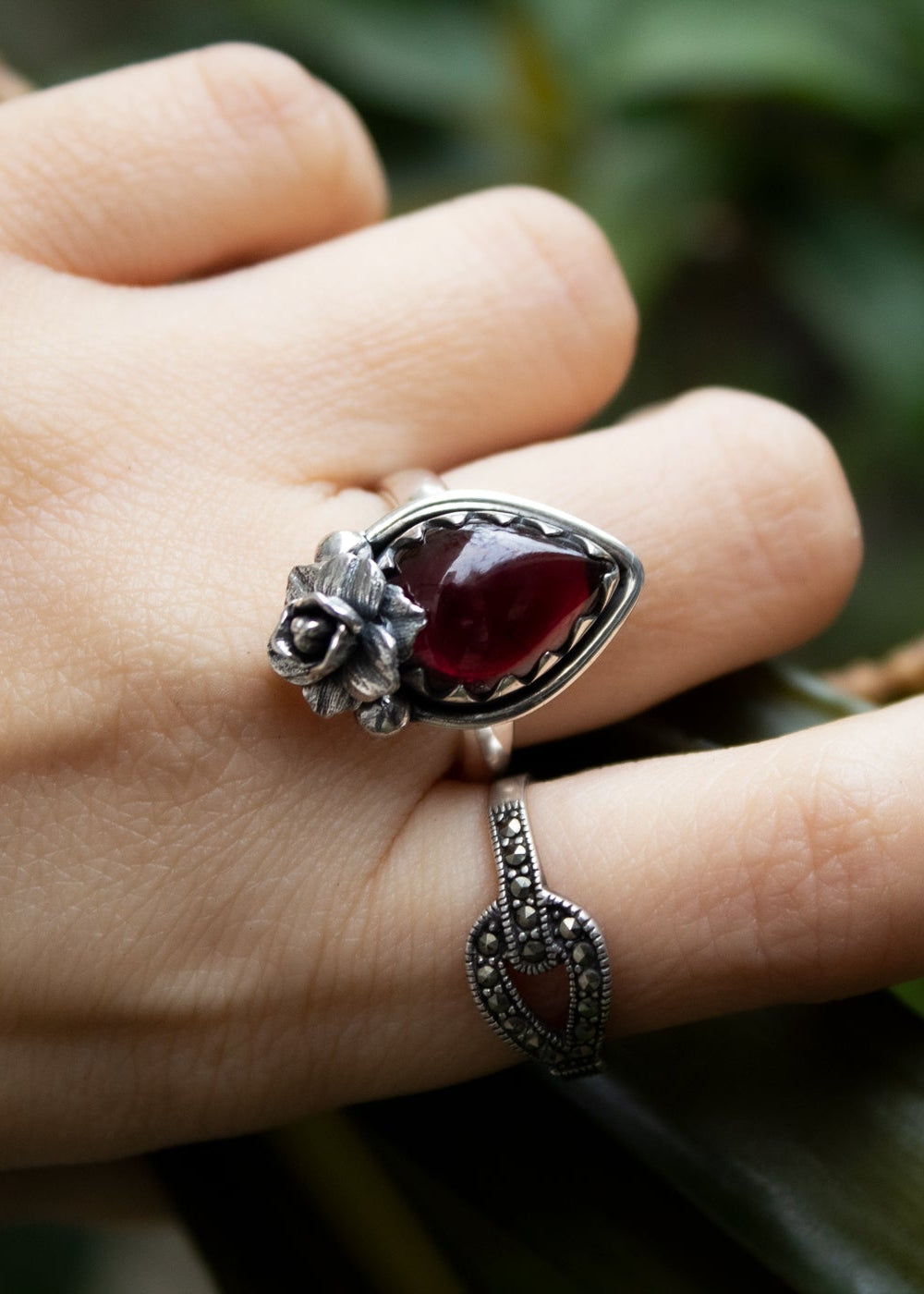 Crimson Rose Garnet Ring
