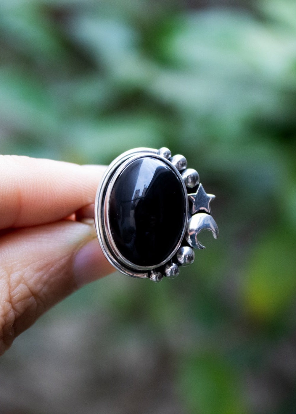 Midnight Onyx Moon & Stars Ring