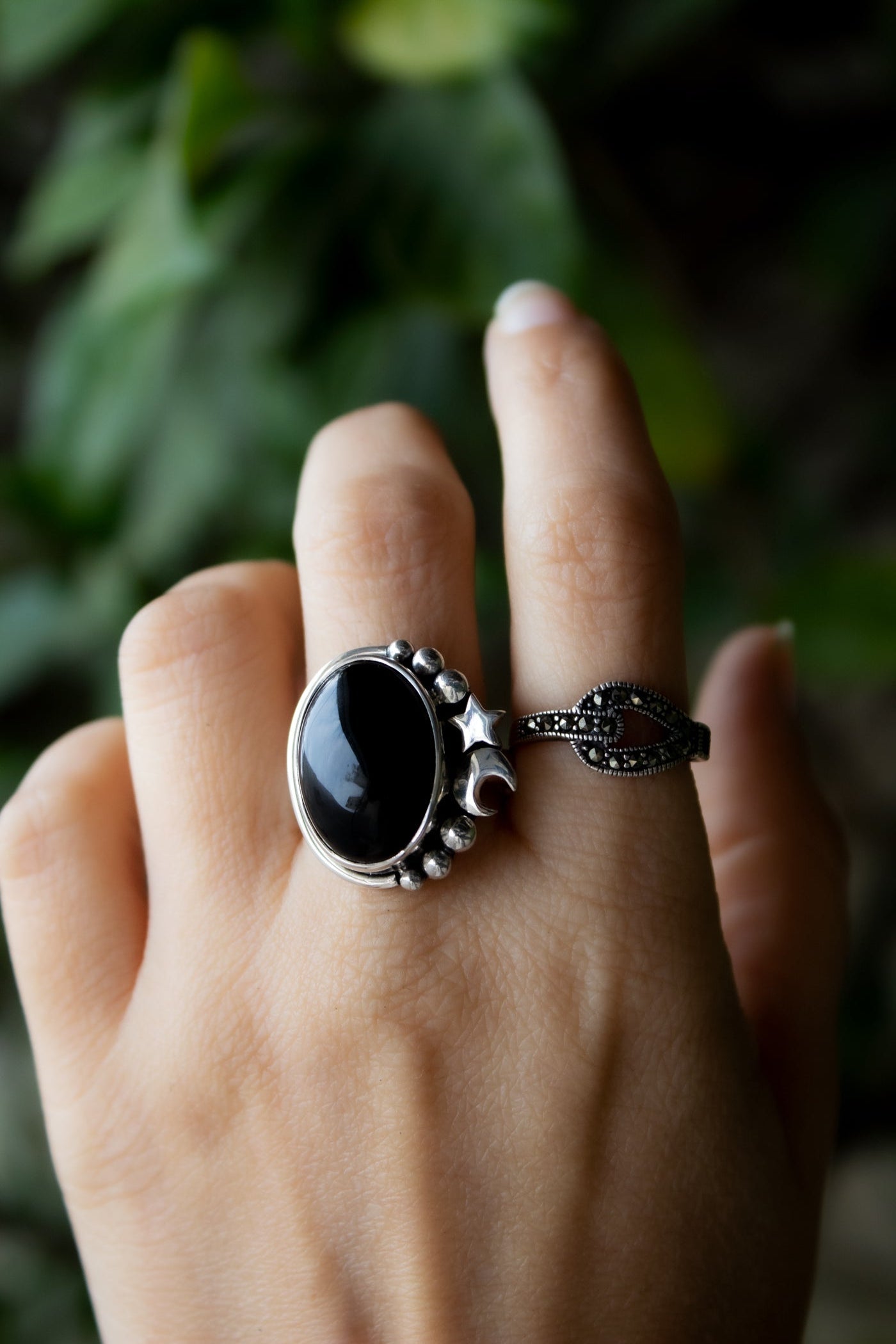 Midnight Onyx Moon & Stars Ring