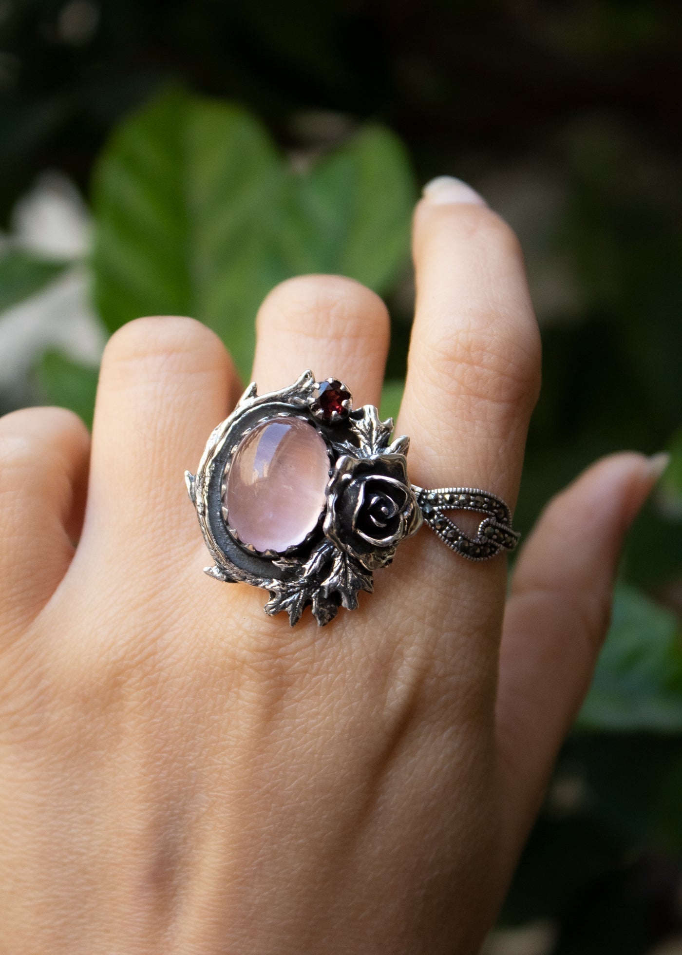 Wild Rose Quartz & Garnet Ring