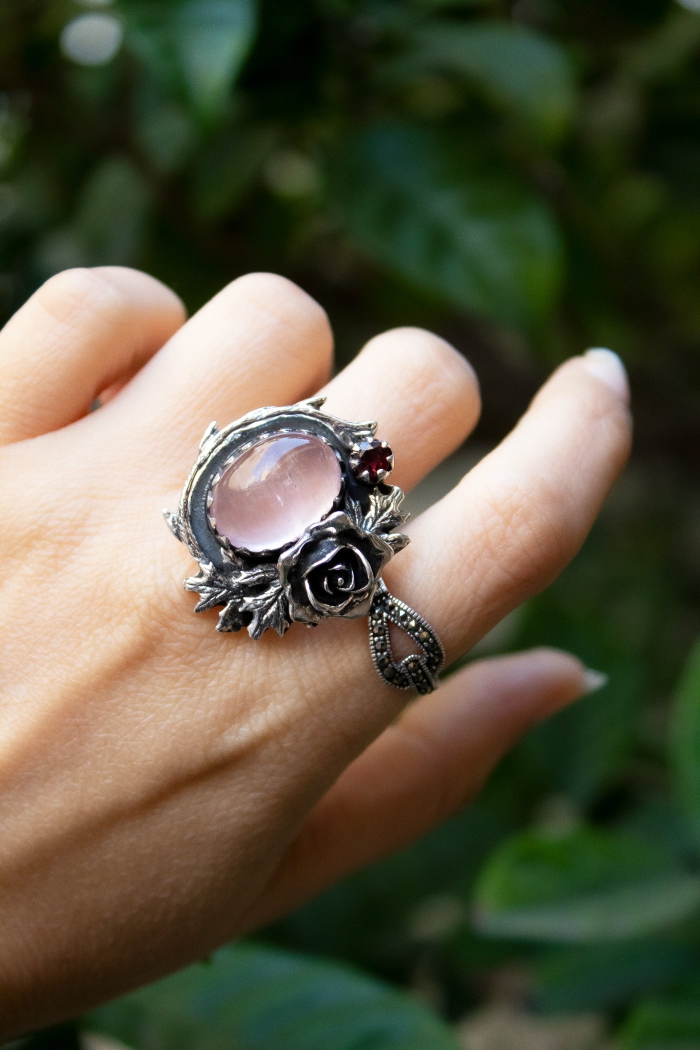 Wild Rose Quartz & Garnet Ring