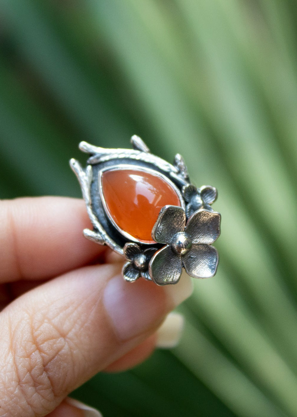 Flame Bloom Carnelian Ring