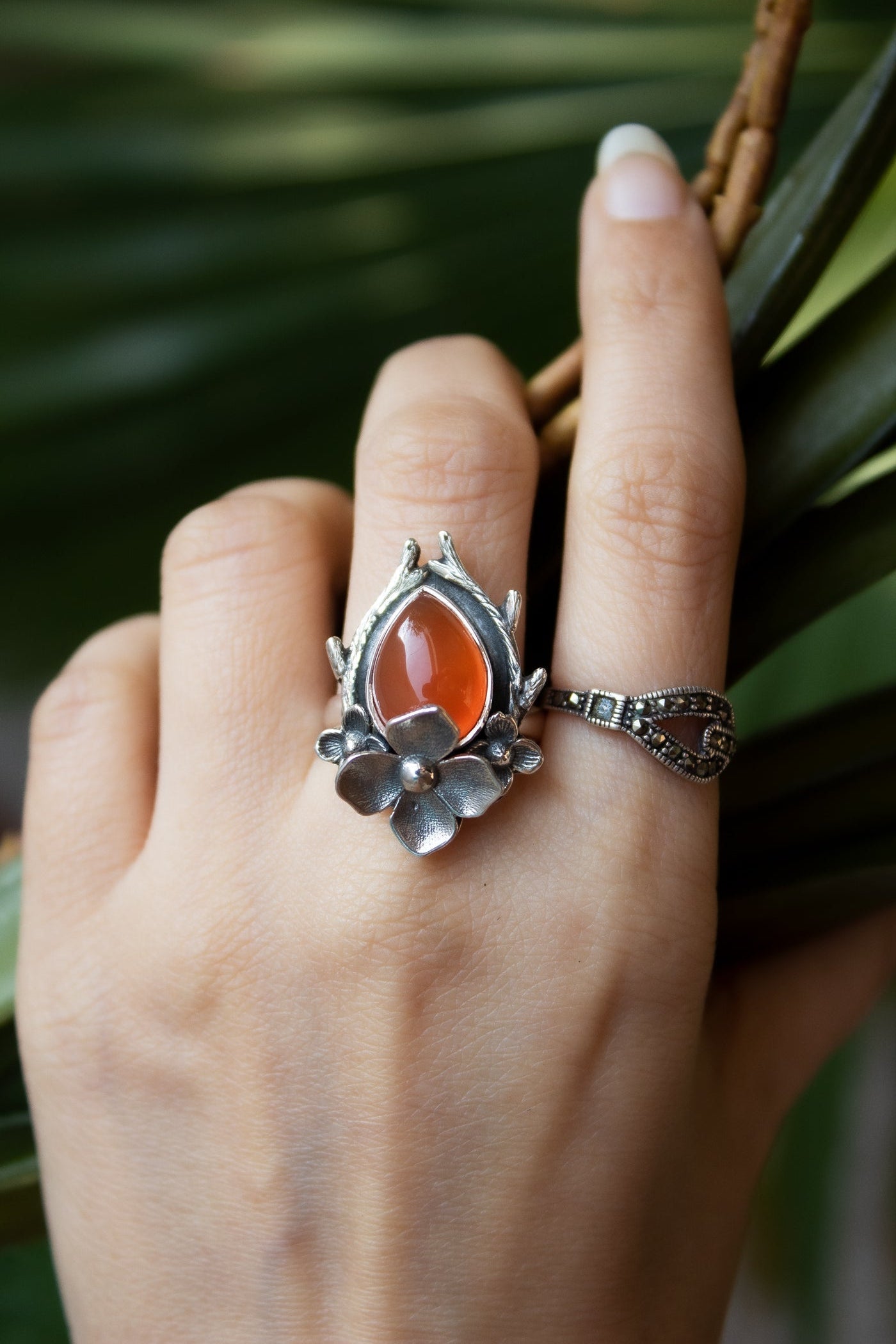 Flame Bloom Carnelian Ring