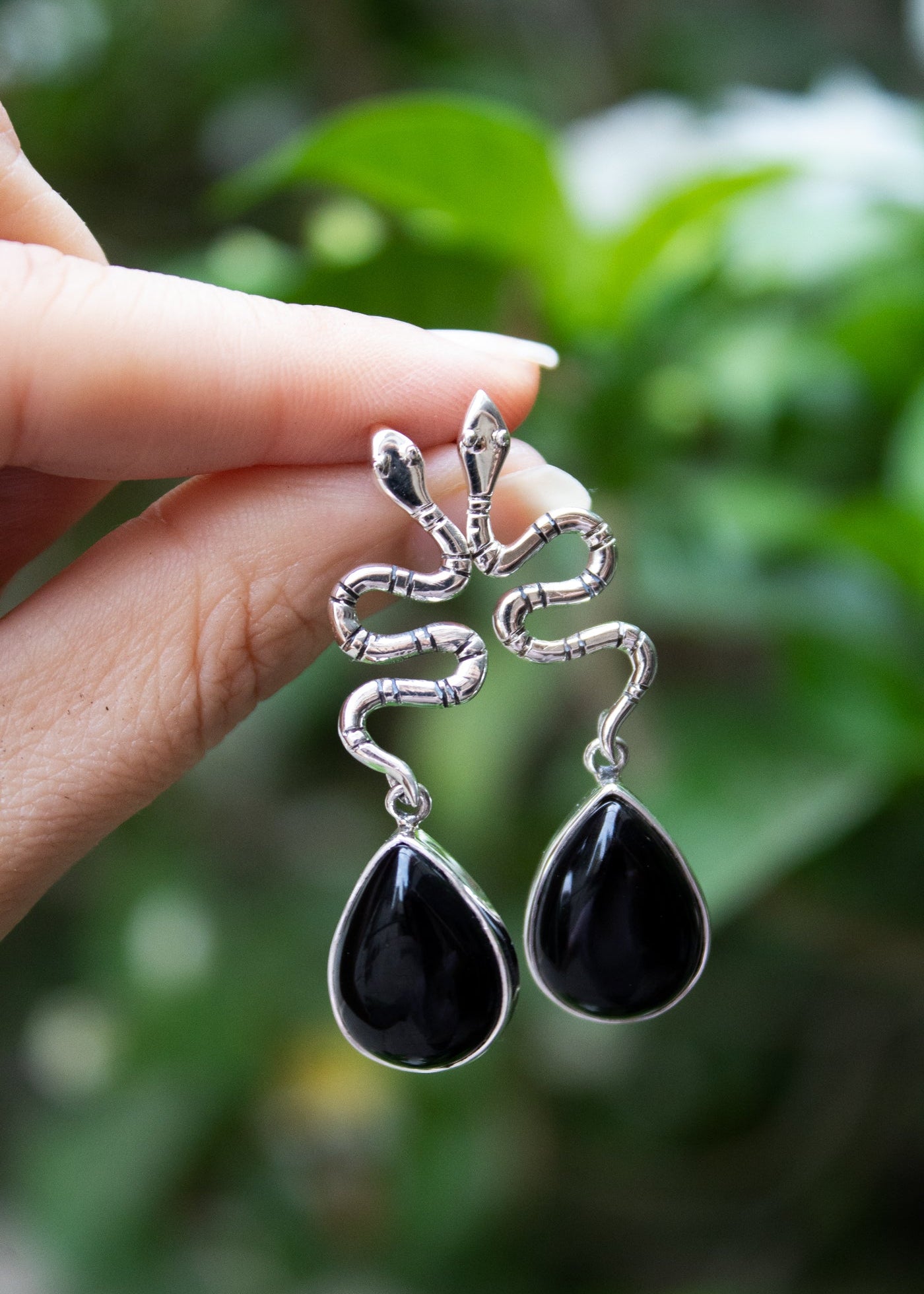 Black Onyx Snake Earrings