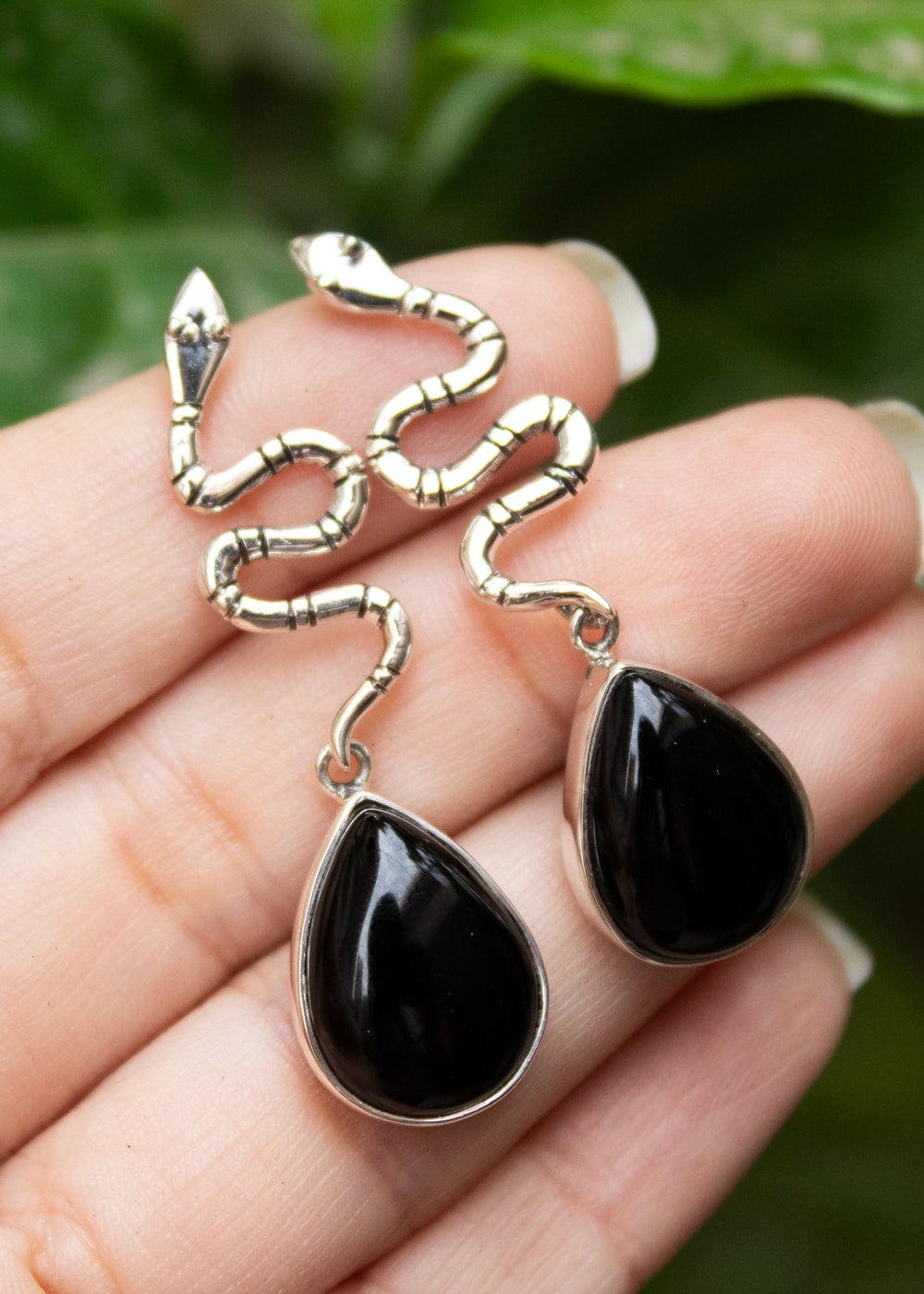 Black Onyx Snake Earrings