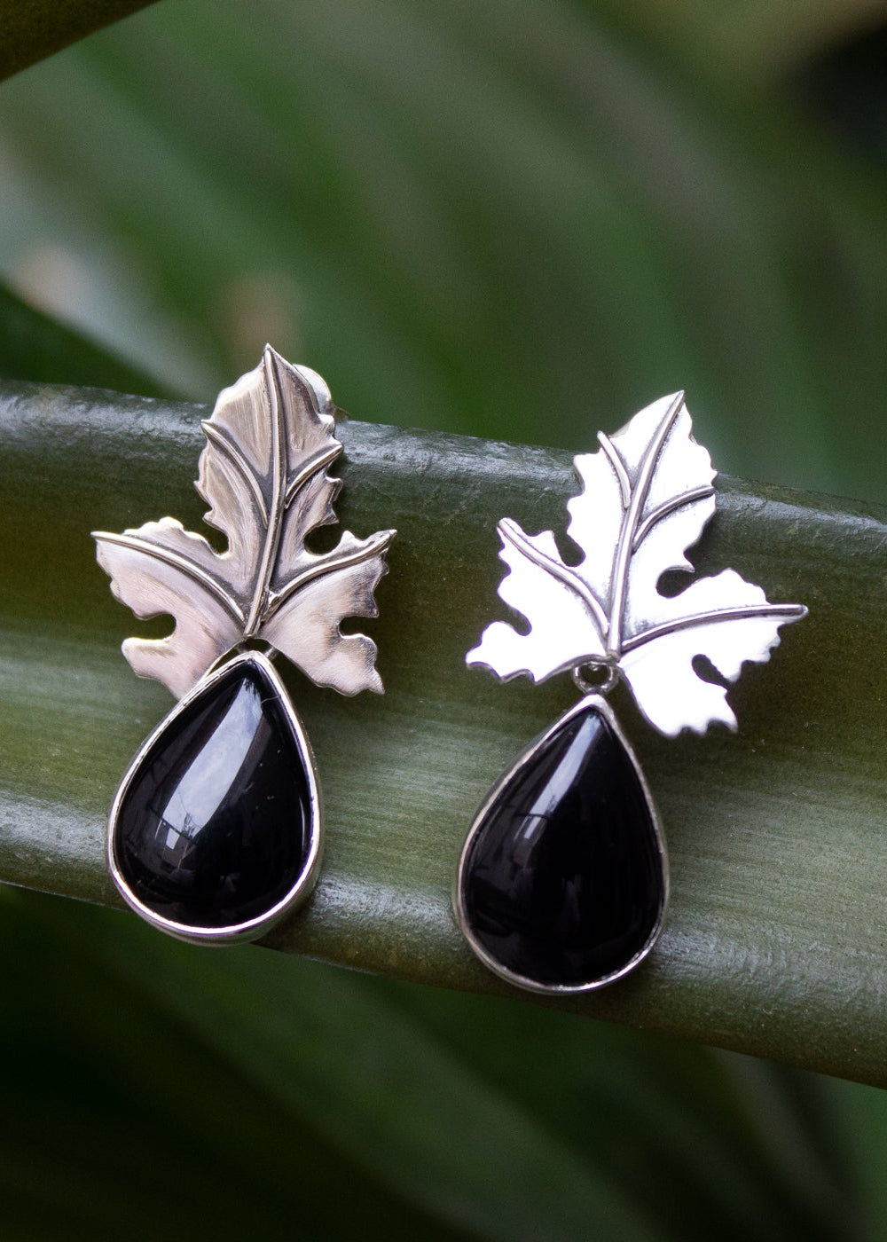 Black Onyx Oak Leaf Earrings