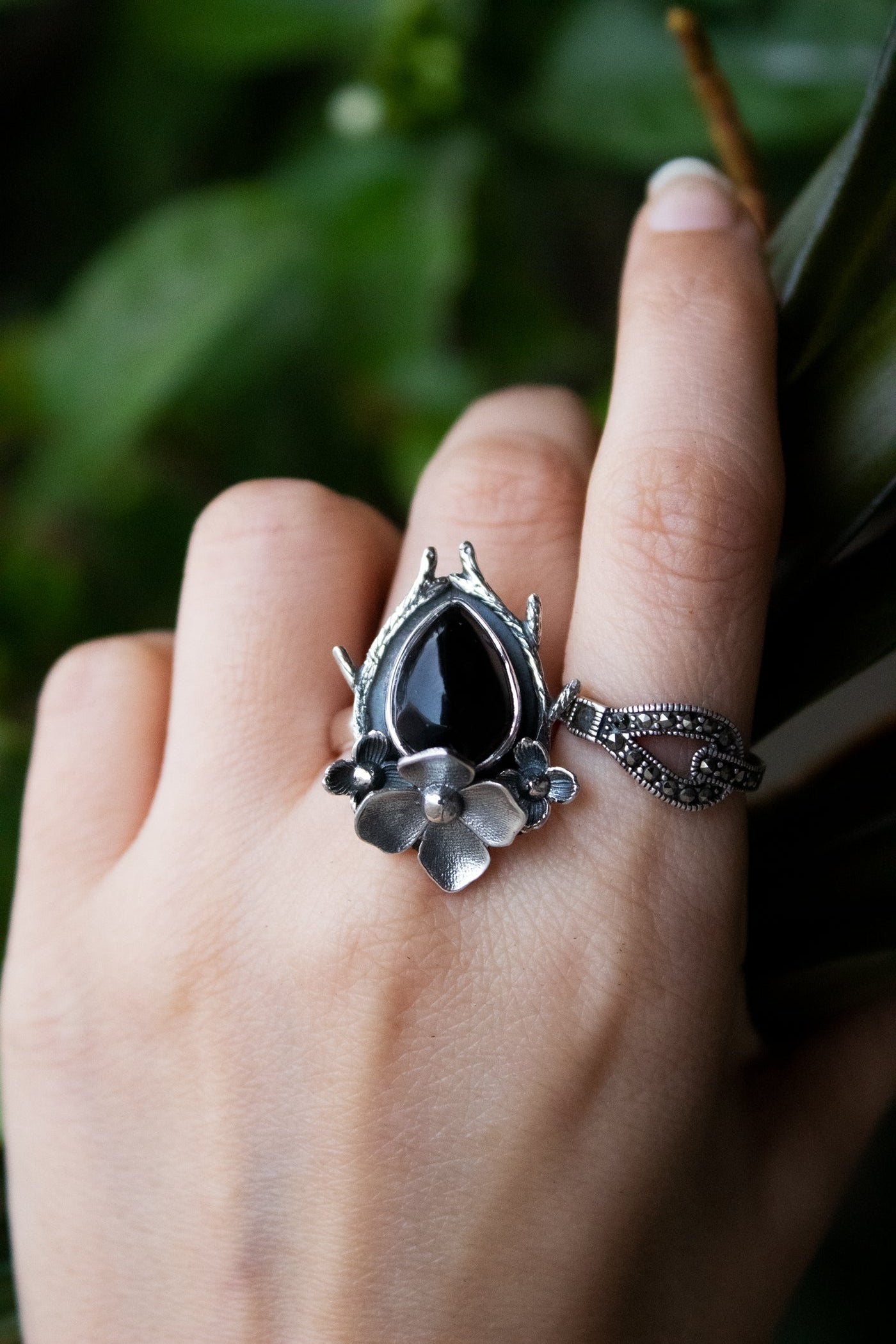 Midnight Bloom Onyx Ring