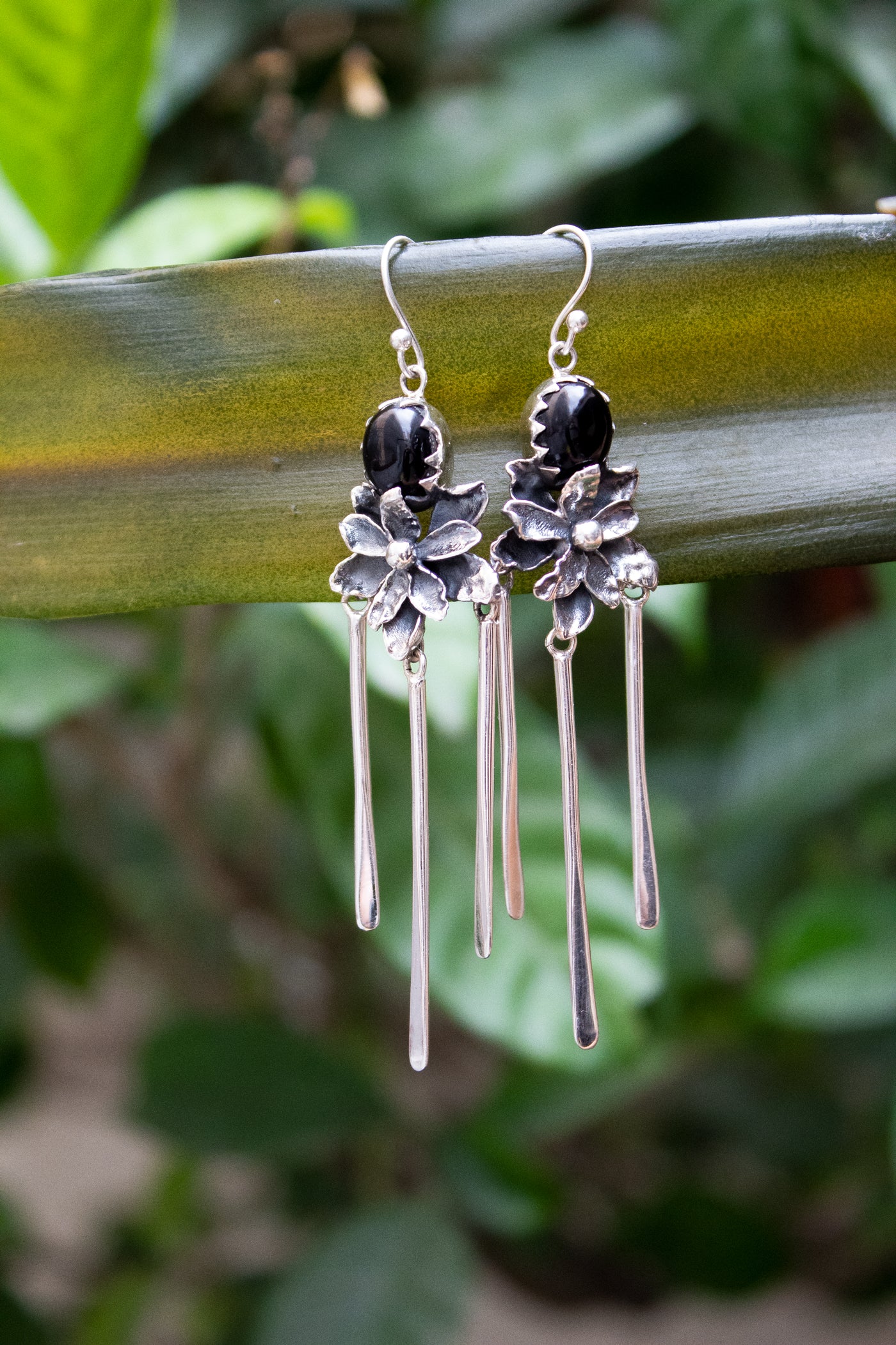 Midnight Bloom Onyx Tassel Earrings