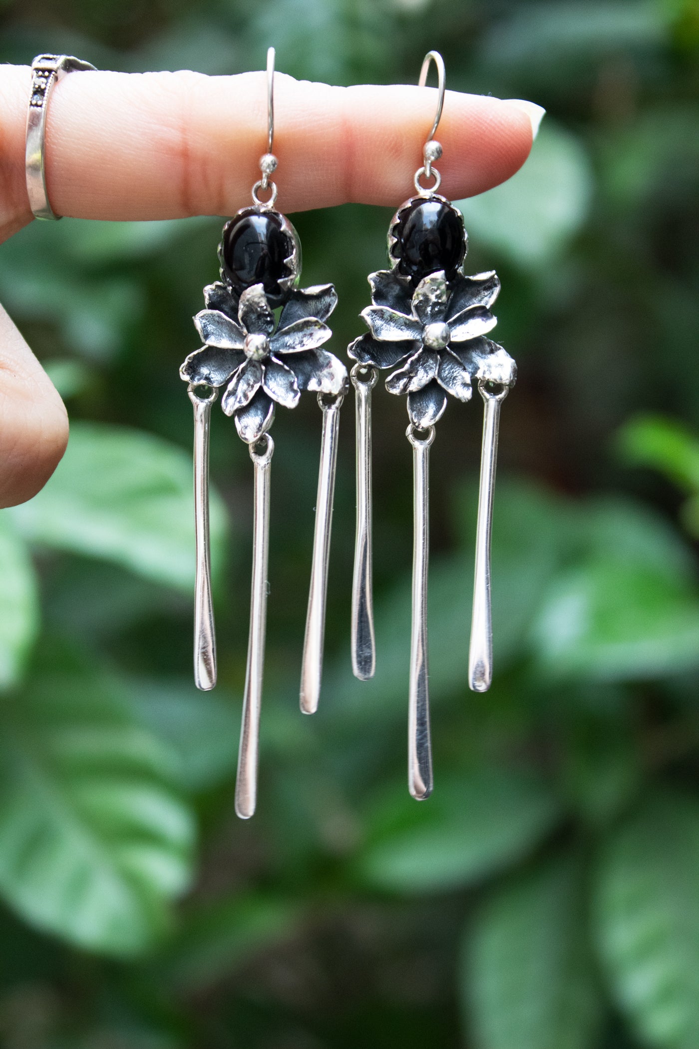 Midnight Bloom Onyx Tassel Earrings