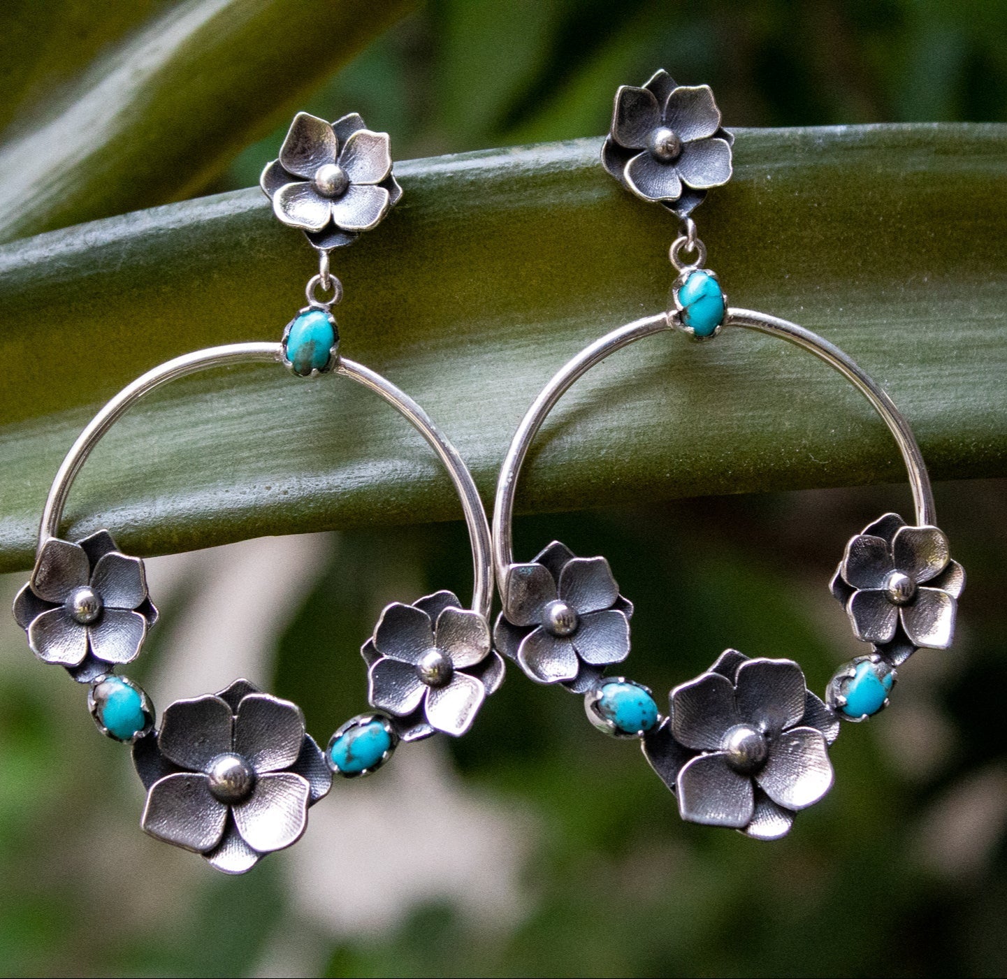 Floral Turquoise Hoop Earrings