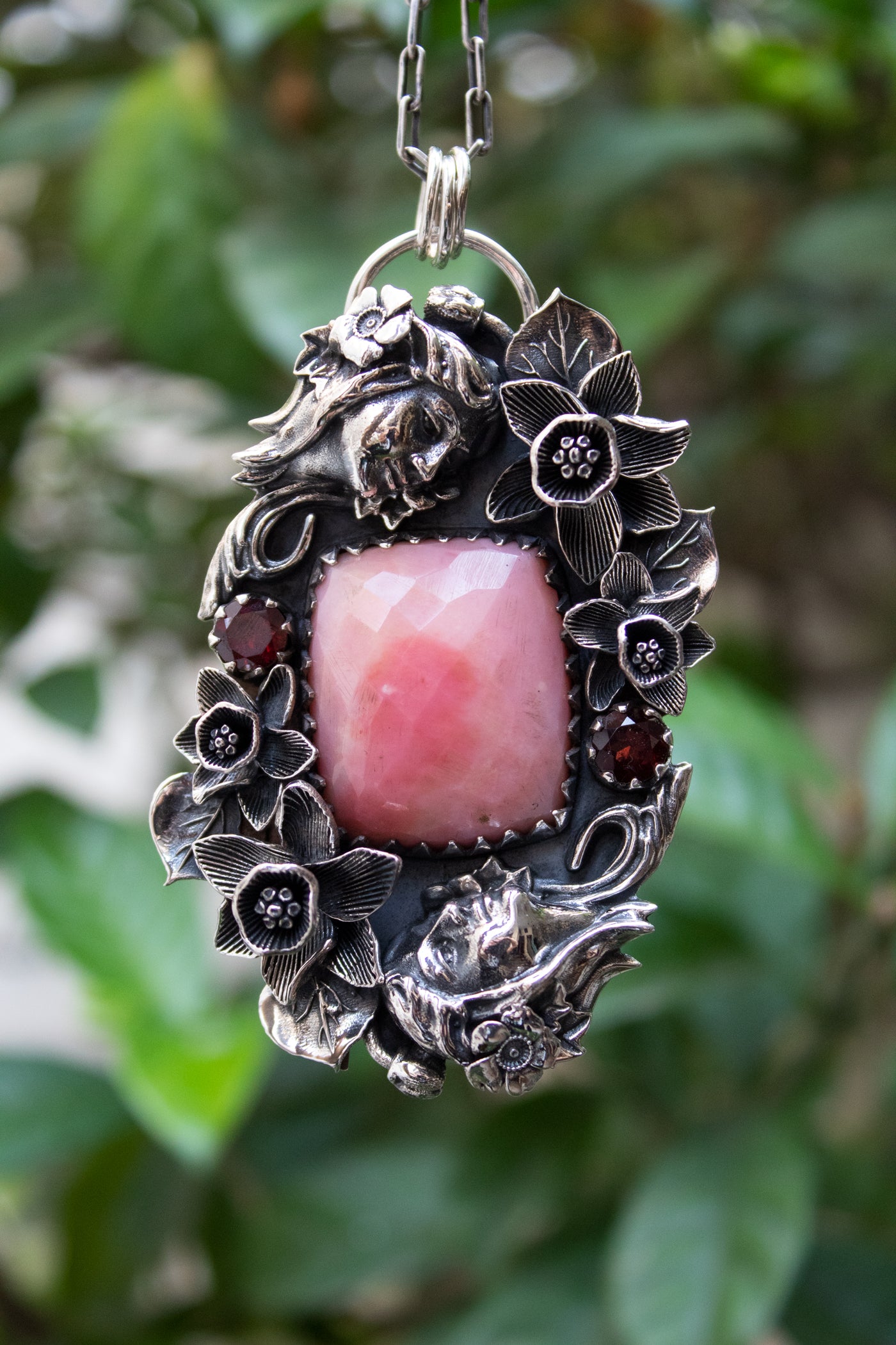 Blush Bloom Pink Opal & Garnet Pendant