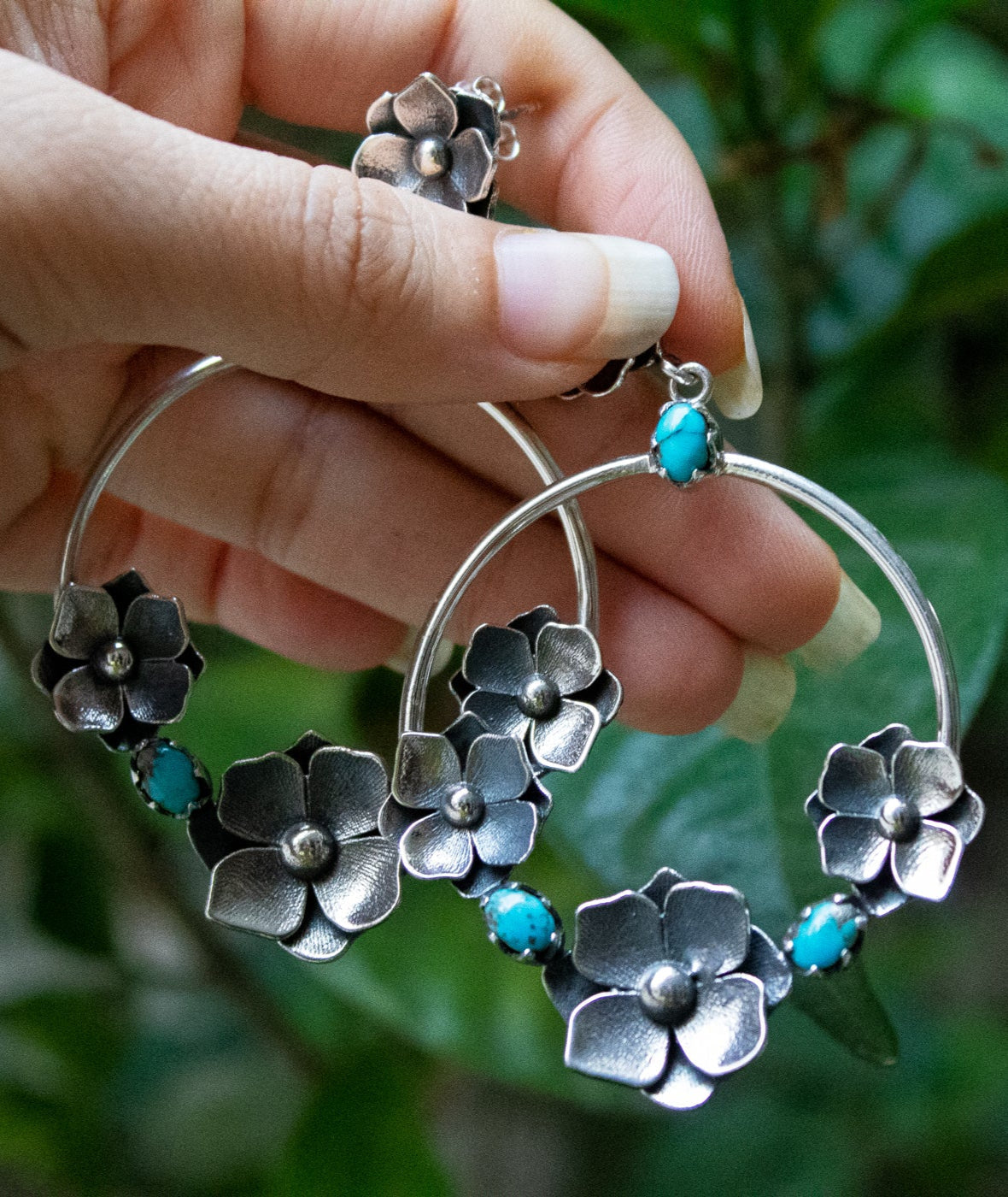 Floral Turquoise Hoop Earrings