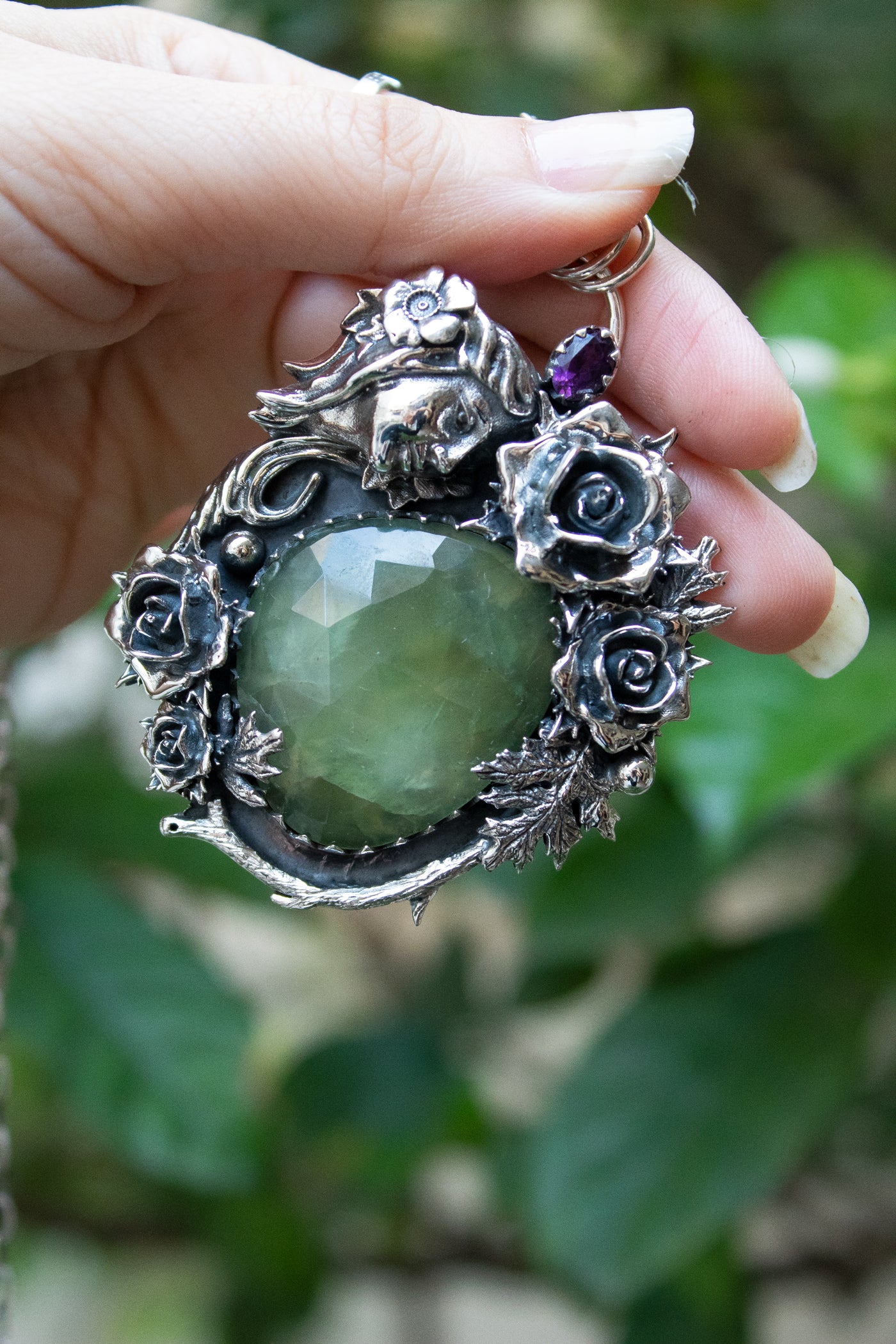 Enchanted Rose Prehnite & Amethyst Pendant
