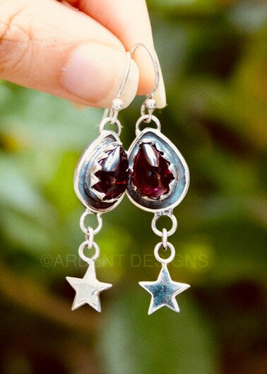 Starry Garnet Drop Earrings