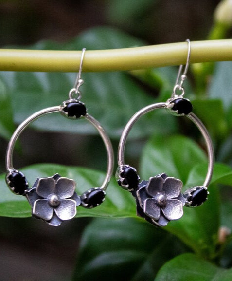 Midnight Bloom Onyx Hoop Earrings